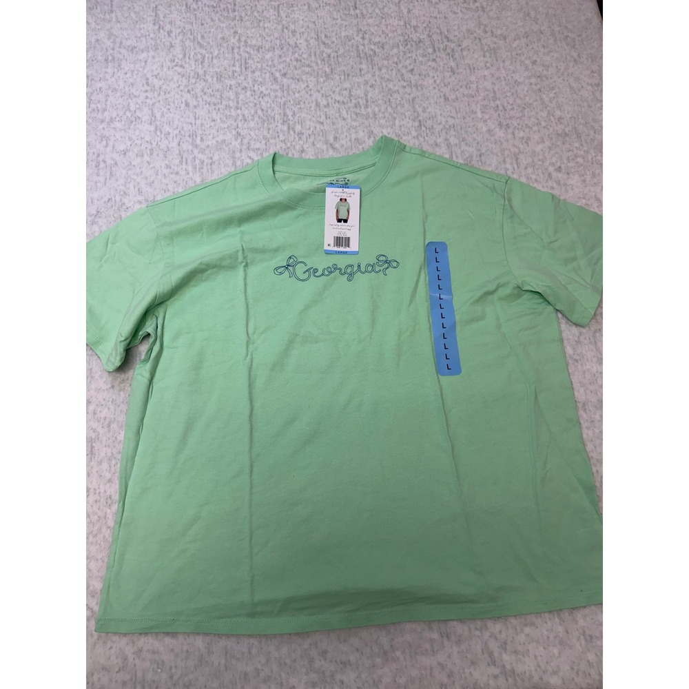 State of Mine Georgia Embroidered Bow Graphic Tee Mint Green Womens Large NWT